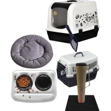 UltraMint Maxi Kedi Tuvalet Kabı ve Yatak Seti, Taşıma, Tırmalama ve Mama Kabı