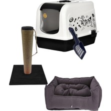 UltraMint Kapalı Maxi Kedi Tuvalet Kabı, Üsten Açılır, Dikdörtgen Yatak ve Tırmalama Seti