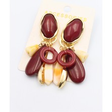 Beta Moda Hub Taşlı Sallantılı Küpe - Bordo