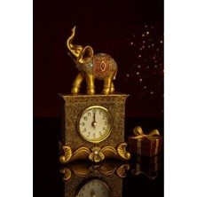 Marsilyan Dekoratif Gold Fil Figürlü Masa Saati – 19 cm | Şık Ev & Ofis Aksesuarı