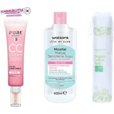 Pure Beauty, cc Krem, SPF50, Ivory 30 ml + Watsons, Micellar, Makyaj Temizleme Suyu 400 ml + Organik