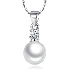 Kumi 925 Ayar Gümüş Zirkon Taşlı Incili Zincirli Kolye Hediyelik