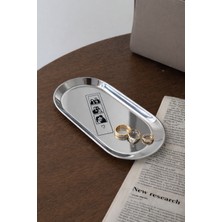 Beige & Stone Love Story Desenli Gümüş Paslanmaz Çelik Tepsi Takılık, Sunum Düzenleyici Sevgililer Günü Hediyesi