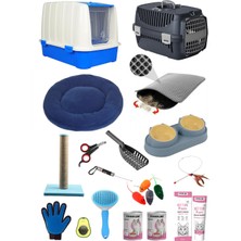 UltraMint Kedi Başlangıç Seti, Kapalı Tuvaletli, Lüx, 20 Parça, Mavi-Lacivert