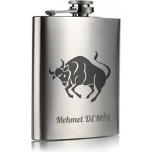 Marsilyan Kişiye Özel Boğa Temalı Hediye 9 Oz Çelik Cep Matarası 266 Ml İçecek Cep Matarası