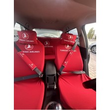 Normadia Kırmızı Türk Hava Yolları Baskılı Araç Kılıfı ve Kemer Pedi Takımı