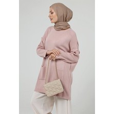 İlmek Kadın Cepli Uzun Tesettür Triko Tunik 4305