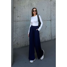 Lior Design Lacivert Ispanyol Paça Ultra Soft Kumaş Pantolon BCDF-25P0003