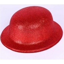 Narnuga Kırmızı Renk Yuvarlak Simli Plastik Parti Şapkası