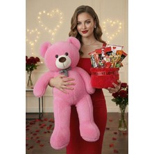 Sole Sevgililer Günü Özel: 90 cm Peluş Ayı Kırmızı Love Yazılı Tatlı Çikolata Sepeti Sevgiliye Hediye