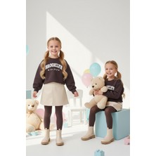 Lupinn Kız Çocuk Sweatshirt Brooklyn Baskılı Kahverengi Crop Uzun Kollu Günlük ve Özel Gün