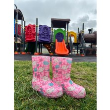 Botland Pembe Desenli Su Geçirmez Kaymaz Taban Kız Çocuk Yağmur Çizmesi