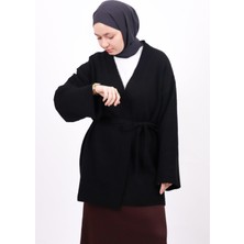 İlmek 25005 Yumuşak Dokulu Triko Kimono Hırka Siyah