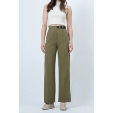 Lior Design Haki Kemerli Düğme Kapamalı Çift Cepli Palazzo Pantolon BCHAV-251230