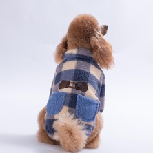 Pawstar Royal Mavi Chicago Checks V2 Ekose Desenli Düğmeli Köpek Ceketi Kalın Peluş Köpek Kıyafeti Kedi Kıyafeti
