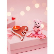 UltraMint Sevgililer Günü Kalpli Mumluk ve Peluş Ayıcık Seti, Romantik Hediye