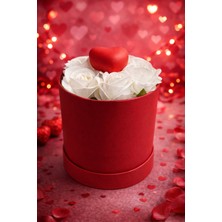 UltraMint Romantik Kırmızı Kutuda Beyaz Gül ve LED Işıklı Kalp Flower Box
