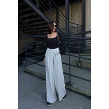 Lior Design Gri Pile Detaylı Ispanyol Ultra Soft Kumaş Pantolon BCDF-25P0002