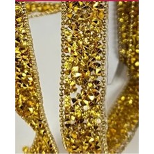 Boncukcu Abla 1 Metre Ütü ile Yapışan Kenarı Top Zincir Detay Taşlı Gold Şerit Eni 2 Cm. Taşlı Şerit