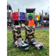 Botland Haki Kamuflaj Desenli Su Geçirmez Kaymaz Taban Erkek Çocuk Yağmur Çizmesi