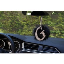 Normadia Gümüş Taşlı Dikiz Aynası Süsü Siyah Tüylü G Harfi Takı