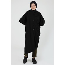 İlmek Kadın Düğmeli Uzun Salaş Kışlık Triko Panço 4253