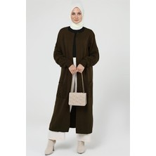İlmek Kadın Kolu Saç Örgülü Cepli Garnili Triko Kimono Hırka 4204