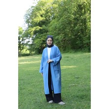 İlmek 5301 Kadın Cepli Kemerli Uzun Kimono Indigo