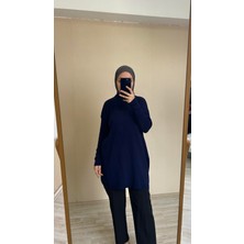 İlmek 22177 Kadın Kalıp İnce Triko Basic Kazak Lacivert Uzun Kol Günlük Stil