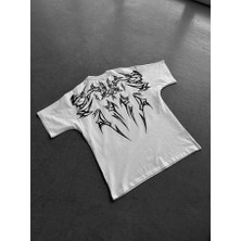 Elku Moda Tribal Baskılı Oversize Tişört - Arkası Büyük Grafik Desenli %100 Pamuklu Streetwear T-Shirt