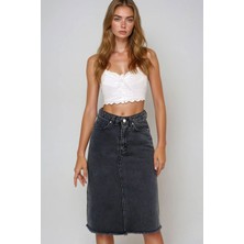 Lior Design Antrasit Yüksek Bel 5 Cepli Midi Boy Jean Etek BCHNW-251181