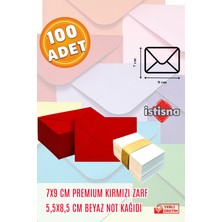 İstisna 100 Adet 7x9 Cm Kırmızı Zarf Beyaz Not Kağıdı Sevimli Mini Kart Zarfları