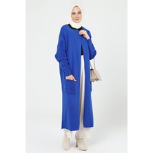 İlmek Kadın Kolu Saç Örgülü Cepli Garnili Triko Kimono Hırka 4204