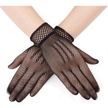 Narnuga Siyah Renk Likralı File Eldiven Parmaklı Örgü Eldiven Yetişkin Boy