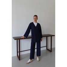 İlmek 25041 Krinkıl Dokulu Kimono Takım Lacivert