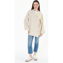 İlmek 24046 Kadın Kahverengi Kruvaze Bağlamalı Kimono