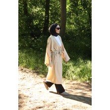 İlmek 5301 Kadın Cepli Kemerli Uzun Kimono Vizon