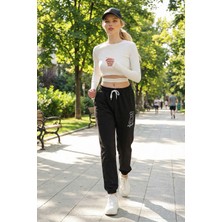 Lior Design Siyah Ayıcık Baskılı Paçası Lastikli Iki Iplik Eşofman Altı BCHYL-251258