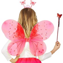 Line Kırmızı Renk Çocuk Kelebek Kanadı Tacı ve Asa Seti 50 cm Güvenli