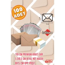 İstisna 100 Adet 7x9 Cm Kraft Zarf Beyaz Not Kağıdı ve Opp Poşet Hediyeli Sevimli Mini Kart Zarfları