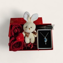 Glarus Atölye Sevdiklerinize Özel Hediye Kutusu Peluş Anahtarlık 316L S. Steel Çelik Kolye Parfüm Şişesi Gül