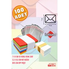 İstisna 100 Adet 7x9 Cm Renkli Zarf Not Kağıdı ve Opp Poşet Hediyeli Sevimli Mini Kart Zarfları