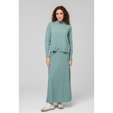 İlmek 23321 Kadın Yeşil Triko Kazak Etek Takım