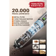 Normadia Şarjlı Araç Süpürgesi 120W 20.000PA Göstergeli Metal Filtreli, Vakum ve Üfleme