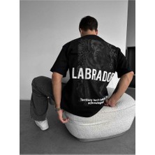 Elku Moda Labrador Hayvan Figür Baskılı Oversize Tişört - Arkası Köpek Desenli %100 Pamuklu Streetwear T-Shirt