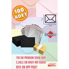 İstisna 100 Adet 7x9 Cm Siyah Zarf Kraft Not Kağıdı ve Opp Poşet Hediyeli Sevimli Mini Kart Zarfları
