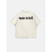 Elku Moda Made In Hell Slogan Gotik Oversize Tişört %100 Pamuklu Bisiklet Yaka T-Shirt Salaş Dökümlü Bol