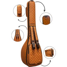 Erga Müzik Saz Kılıfı Kahverengi Suni Deri Kalın Kılıf Kahverengi Kapitoneli Uzun Sap Bağlama Kılıfı