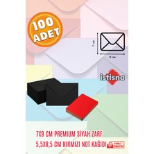 İstisna 100 Adet 7x9 Cm Siyah Zarf Kırmızı Not Kağıdı Sevimli Mini Kart Zarfları