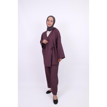 İlmek Kadın Modal Dökümlü Kimono Takım Mürdüm